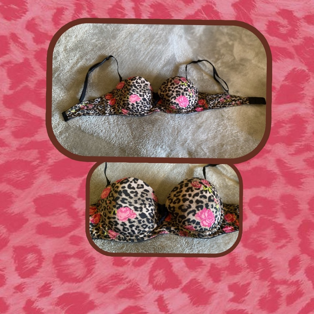 💕Pink & Brown cheetah/floral print push-up bra💕